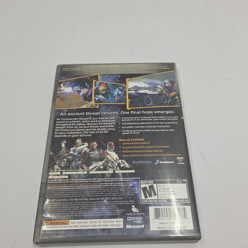 Mass Effect Xbox 360 Platinum Hits‎ CIB Complete with Manual Tested Game BioWare